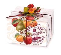 FLAMIGNI, Panettone Artisanal Italien à la Poire, Pêche, Pomme et Abricot Confit, avec Glaçage aux Noisettes, Amandes et Sucre, sans Raisins Secs, Emballage Cadeau avec Décoration pour Noël, 1kg