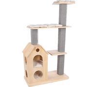 Flamingo Arbre à Chat Casandra Brun - 96x40x135cm - avec Niche, Plateformes et Poteaux Sisal | Arbre Compact et Douillet pour Chats d’Intérieur