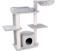 Flamingo Arbre à Chat Fenway Gris - 119x42,5x104cm - avec Rampe, Niche et Poteaux Sisal | Arbre à Chat Spacieux et Douillet pour Chats d’Intérieur