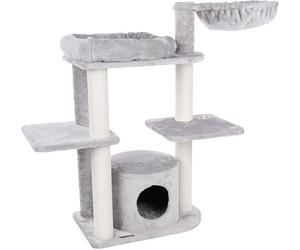 Flamingo Arbre à Chat Fenway Gris - 119x42,5x104cm - avec Rampe, Niche et Poteaux Sisal | Arbre à Chat Spacieux et Douillet pour Chats d’Intérieur