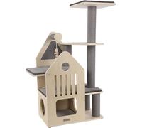 Flamingo Arbre à Chat Kaisa Gris/Beige - 82x38x114cm - avec Niveaux, Niche Fermée et Poteaux Sisal | Design Élégant et Confort Douillet pour Beaucoup de Plaisir !