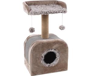 Flamingo Arbre à Chat Oscar Taupe | 45x33x73,5cm | Compact avec Niche, Plateforme & Griffoir en Sisal - Design Élégant et Confort Douillet