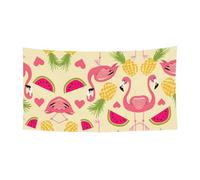 Flamingo avec impression Monstera - Bannière de fête de vacances avec métal, panneau à suspendre pour intérieur ou extérieur - Œillets - 1 paquet