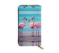 Flamingo Beach Print Portefeuille long en cuir pour femme - Portefeuille en cuir imperméable à la mode et léger, noir, taille unique, Noir , Taille unique