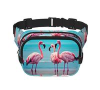 Flamingo Beach Print Square Double Layer Bag Waist Bag Trendy Pack Travel Bag with Adjustable Bel, noir, One Size