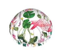 Flamingo Bird Bonnet de douche à feuilles rondes pour femme, élastique et réutilisable, double couche imperméable