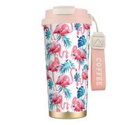 Flamingo Bird Bouteille d'eau avec couvercle à paille en acier inoxydable à large goulot isotherme anti-fuite pour femme Rose