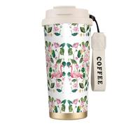 Flamingo Bird Bouteille d'eau ronde avec couvercle à paille en acier inoxydable à large goulot isolé anti-fuite pour femme Blanc