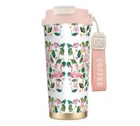 Flamingo Bird Bouteille d'eau ronde avec couvercle à paille en acier inoxydable à large goulot isotherme anti-fuite pour femme Rose