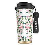 Flamingo Bird Bouteille d'eau ronde avec couvercle à paille en acier inoxydable à large goulot isotherme anti-fuite pour femme Noir