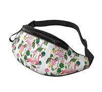 Flamingo Bird Feuilles Rondes Sac Banane Sacs Banane pour Hommes Femmes Sac Banane avec Sangle Réglable pour Courir Voyage Randonnée Chien Marche Entraînement