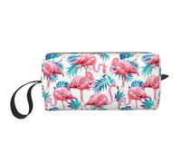 Flamingo Bird Green Plant Leaf Print Foam Padded Cosmetic Case Simple Organizer Pouch Lightweight Travel Bag for Space Saving