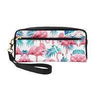Flamingo Bird Green Plant Leaf Print Petite trousse de maquillage en cuir - Organisateur d'accessoires cosmétiques réutilisable, trousse de toilette de voyage, Noir , Taille unique