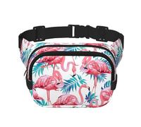Flamingo Bird Green Plant Leaf Print Sac banane carré avec sangle réglable Noir, noir, One Size