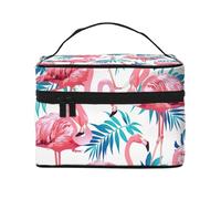 Flamingo Bird Green Plant Leaf Print Trousse de maquillage de voyage polyvalente Fermeture éclair pour trousse de maquillage Grande capacité Polyester Noir Taille unique, Noir/blanc, One Size