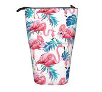 Flamingo Bird Green Plant Leaf Trousse à crayons rétractable verticale Boîte de papeterie Boîte de rangement de bureau pour adulte