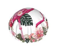 Flamingo Bird Round Leaves - Bonnet de douche imperméable extra large - Protection double couche pour cheveux longs/bouclés