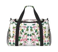 Flamingo Bird Round Leaves Hand Travel Bag - Grand sac de courses réutilisable, idéal pour le camping, le sport, la gym et les activités de plein air, Noir , Taille unique