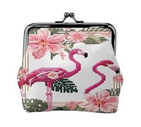 Flamingo Bird Round Leaves - Porte-monnaie compact pour femme avec serrure étanche pour cadeaux de voyage, Noir , Taille unique, Sac à dos décontracté