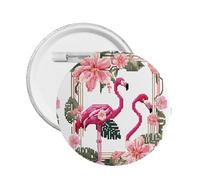 Flamingo Bird Round Leaves - Print Custom Round Enamel Pin - Alloy Metal Revers Badge pour veste, sac, idée cadeau., L, Plastique