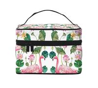 Flamingo Bird Round Leaves Print Portable Travel Makeup Case Polyvalent Zipper for Makeup Bag Grande Capacité Polyester Noir Taille Unique, Noir/blanc, One Size