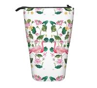 Flamingo Bird Round Leaves Vertical Retractable Pencil Case Papeterie Box Adult Office Organizer Box