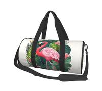 Flamingo Bird Sac de voyage rond imprimé feuilles avec poche et sangle réglable Grand sac de gym Sac de yoga tendance pour homme et femme Noir Taille unique Mode Noir Taille unique, Noir , Taille