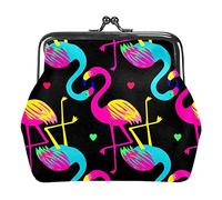Flamingo Black Heart Portefeuilles en Cuir PU pour Femmes Mini Boucle Porte-Monnaie pour Filles
