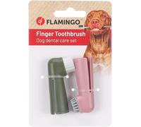 Flamingo Brosse à Dents de Doigt Dentes Rose/Vert - 1,7x2,5x6cm - Aide à Lutter Contre Le tartre et la Coloration - l'autre Brosse Sert à Masser Les gencives