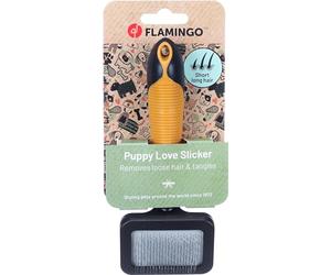 Flamingo Brosse Carde pour Chiot - Poils Métalliques Souples avec Embouts Arrondis - Ergonomique et Douce - Idéale pour le Premier Toilettage des Jeunes Chiens