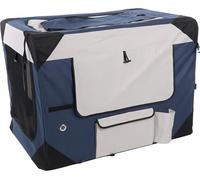 Flamingo Cage de Transport - Premium qualité Chien - Geronimo Bleu 63,5x91,5x63,5cm - Cadre renforcé et Pliable - Lavable - Fond Amovible - Rideaux enroulables,possibilité pour Attacher Une Gourde