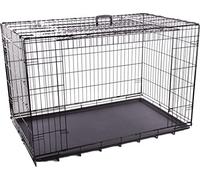 Flamingo Cage pour Chien Pliable - 2 Portes - Porte coulissante Unique - Plateau Amovible, 124 x 81.5 x 77 cm, Taille XXL, Noir