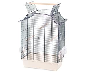 Flamingo Cage pour Perruche Solor Sky Bleu Blanc Maison - 49x31x65cm - 3 perchoirs en Bois - 4 gamelles Amovibles