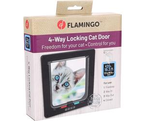 Flamingo Chatière Idda XL à 4 Positions Noir - Silencieuse avec Tunnel et Fermeture Magnétique, Facile à Installer pour Les Portes Creuses - Idéal pour Persan, Siamois, Bengal et British Shorthair