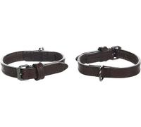 Flamingo Collier Denver Brun M/L 38-48cm 25mm - Boucle à Une Finition Brillante Grise foncée - Cuir huilé Cousu