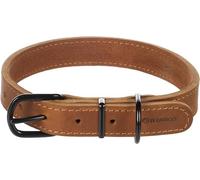 Flamingo Collier Montana Cuir Cognac L 43,5-53,5cm x 25mm - avec Rivets et Boucle a Une Finition Brillante Noire