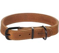 Flamingo Collier Montana Cuir Cognac M/L 38,5-48,5cm x 25mm - avec Rivets et Boucle a Une Finition Brillante Noire