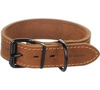 Flamingo Collier Montana Cuir Large Cognac M 35-45cm x 35mm - avec Rivets et Boucle a Une Finition Brillante Noire