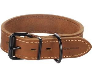Flamingo Collier Montana Cuir Large Cognac M 35-45cm x 35mm - avec Rivets et Boucle a Une Finition Brillante Noire