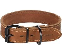Flamingo Collier Montana Cuir Large Cognac M/L 39,5-49,5cm x 35mm - avec Rivets et Boucle a Une Finition Brillante Noire