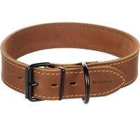 Flamingo Collier Montana Cuir Large Cognac XXL 53-63cm x 40mm - avec Rivets et Boucle a Une Finition Brillante Noire