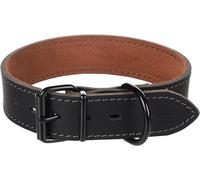 Flamingo Collier Montana Cuir Large Noir L 45-55cm x 40mm - avec Rivets et Boucle a Une Finition Brillante Noire