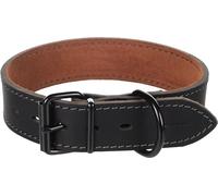 Flamingo Collier Montana Cuir Large Noir M/L 39,5-49,5cm x 35mm - avec Rivets et Boucle a Une Finition Brillante Noire