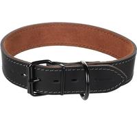 Flamingo Collier Montana Cuir Large Noir XXL 53-63cm x 40mm - avec Rivets et Boucle a Une Finition Brillante Noire