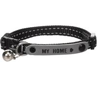 Flamingo Collier pour Chat Jaggo Noir - 20-34cm x 10mm x 2mm - Nylon Doublé et Fermeture Clip Solide - Confort Quotidien - Résistant et Léger - Réglable en continu, Réfléchissant et avec Clochette