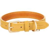 Flamingo Collier pour Chien Virginia Jaune S/M 31-39cm 20mm - avec Un Anneau pour étiquette d'identification - Cousu pour Une Plus Grande résistance
