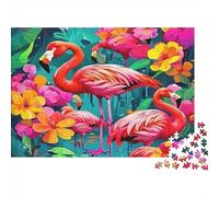 Flamingo Coloured Flamingos in Flower Meadow Puzzles 1000 Pieces Adults The Impossible Challenge Home Activity 38x26cm/1000pcs