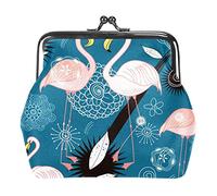 Flamingo Couples Bleu Boho Flower Coin Purse Vintage Pouch Buckle Clutch Bag Kiss-Lock Change Purse Fermoir Fermeture Portefeuilles pour Femme Fille