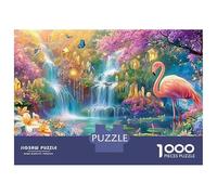 Flamingo dans Crystal Waterfall Land Puzzle De 1000 Pièces Mignon Flamingo Idéal pour Le Cadeau d'anniversaire Et De Noël 52x38cm/1000pcs