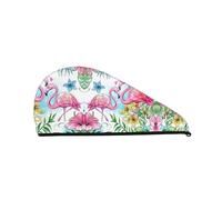 Flamingo Fleurs Corail Velours Dry Hair Cap pour femme - Pratique pour la maison, les voyages et les fêtes à la piscine. Parfaitement pensé